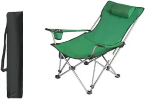 Lightweight Camping Chair Outdoor Folding Chair Portable Lawn Folding Seat Armchair with Cup Holder Pillow and Carry Bag Leisure Recliner Stool Outdoor Hiking (Color : Green)