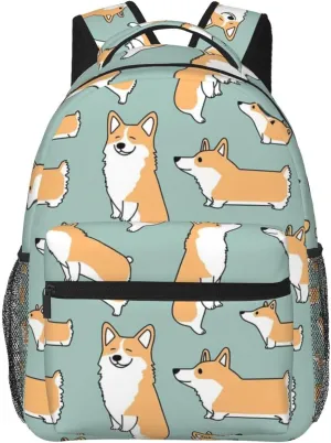 Lightweight Daypack Backpack for Trekking Work Running - Big Capacity Multipurpose Anti-Theft Bookbag, Funny Corgi Dogs Art Business Computer Bag