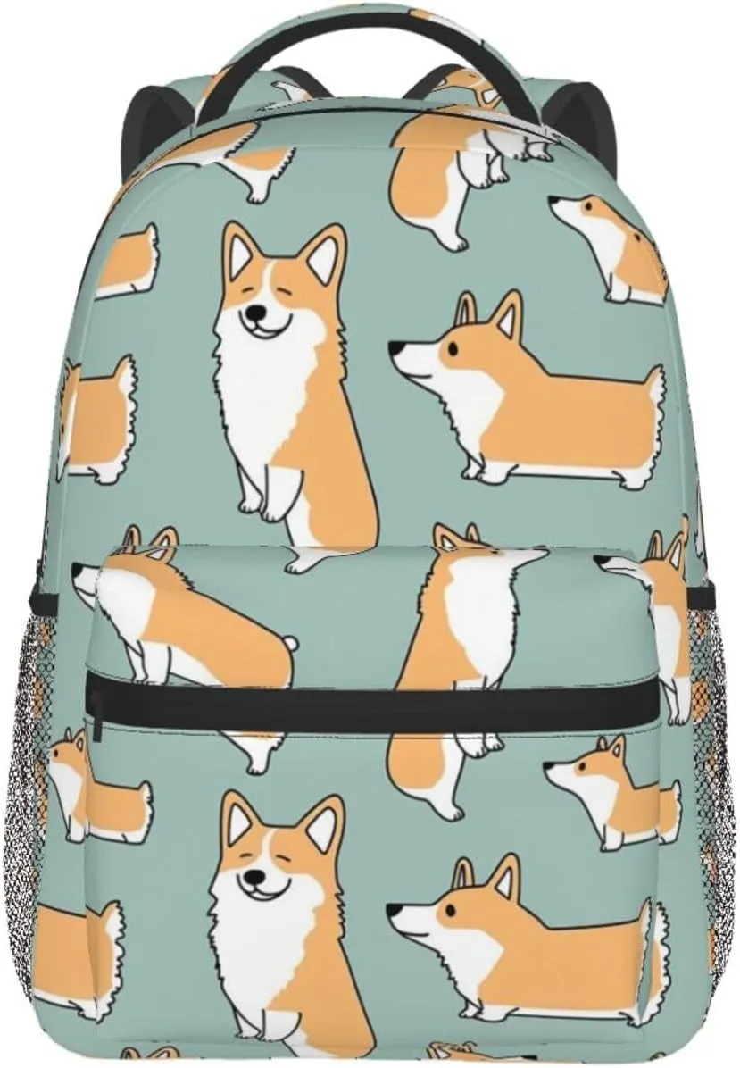 Lightweight Daypack Backpack for Trekking Work Running - Big Capacity Multipurpose Anti-Theft Bookbag, Funny Corgi Dogs Art Business Computer Bag