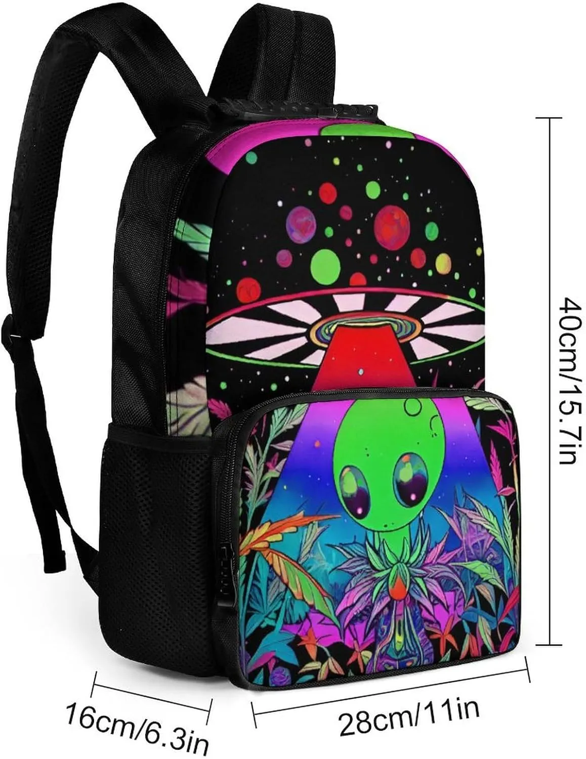 Lightweight Daypack Backpack for Trekking Work Running - Big Capacity Multipurpose Anti-Theft Bookbag, Psychedelic Space Alien Marijuanaweed Art Business Computer Bag