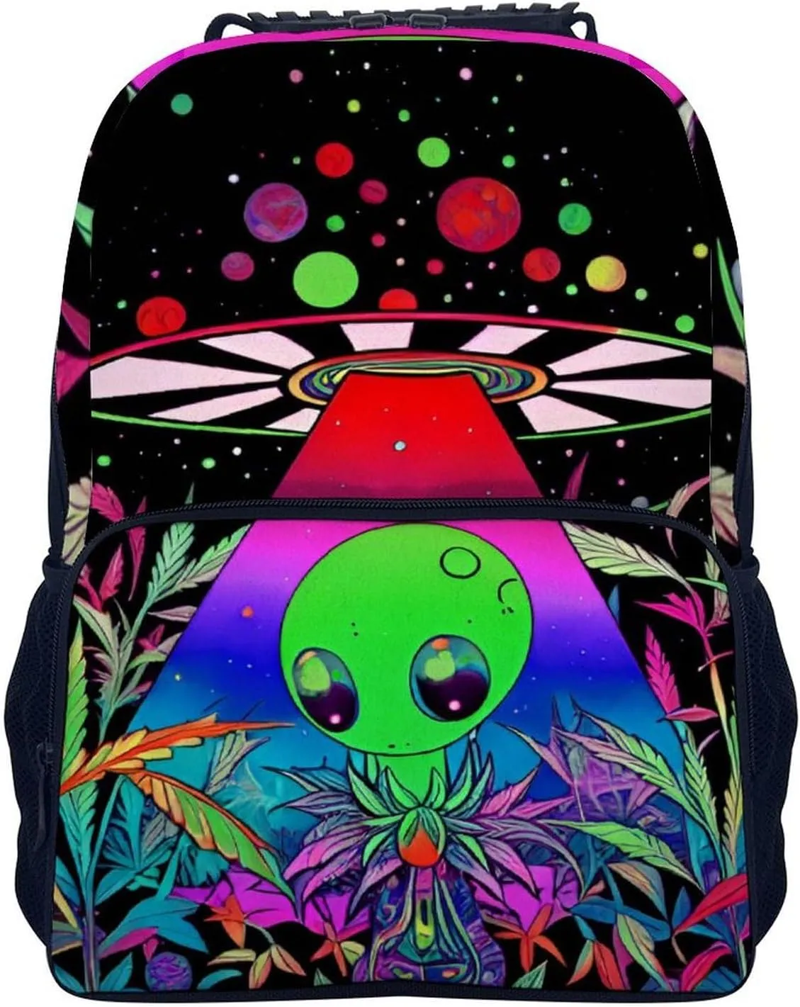 Lightweight Daypack Backpack for Trekking Work Running - Big Capacity Multipurpose Anti-Theft Bookbag, Psychedelic Space Alien Marijuanaweed Art Business Computer Bag