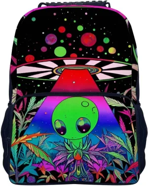 Lightweight Daypack Backpack for Trekking Work Running - Big Capacity Multipurpose Anti-Theft Bookbag, Psychedelic Space Alien Marijuanaweed Art Business Computer Bag