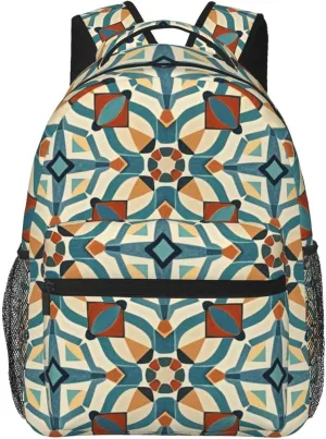 Lightweight Daypack Bookbag for Trekking Business Walking Cycling - Big Capacity Anti-Theft Multipurpose Carry On Bag, Colorful Black Geometric Stripes 80S 90S Style Art Business Computer Bag