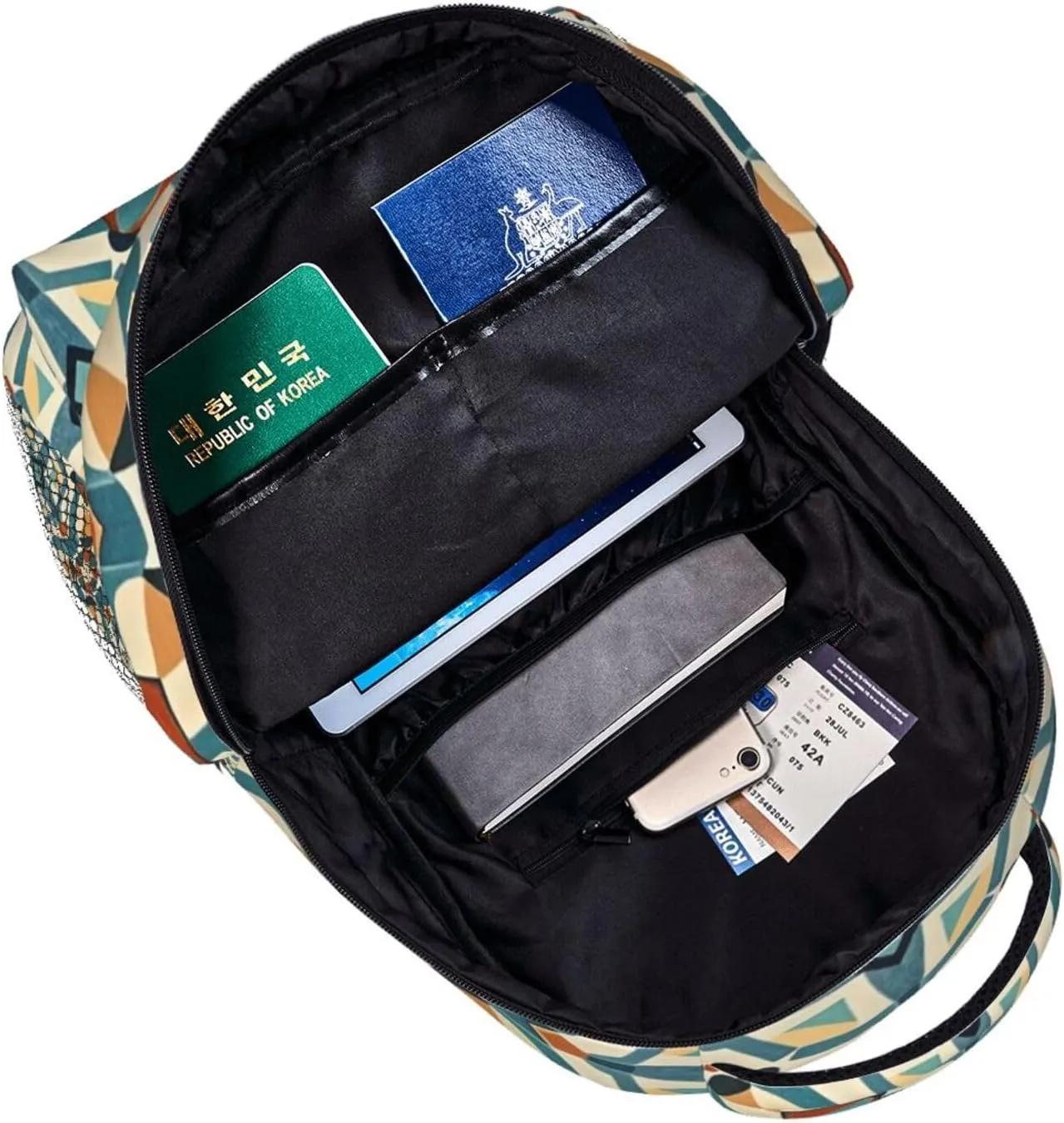 Lightweight Daypack Bookbag for Trekking Business Walking Cycling - Big Capacity Anti-Theft Multipurpose Carry On Bag, Colorful Black Geometric Stripes 80S 90S Style Art Business Computer Bag