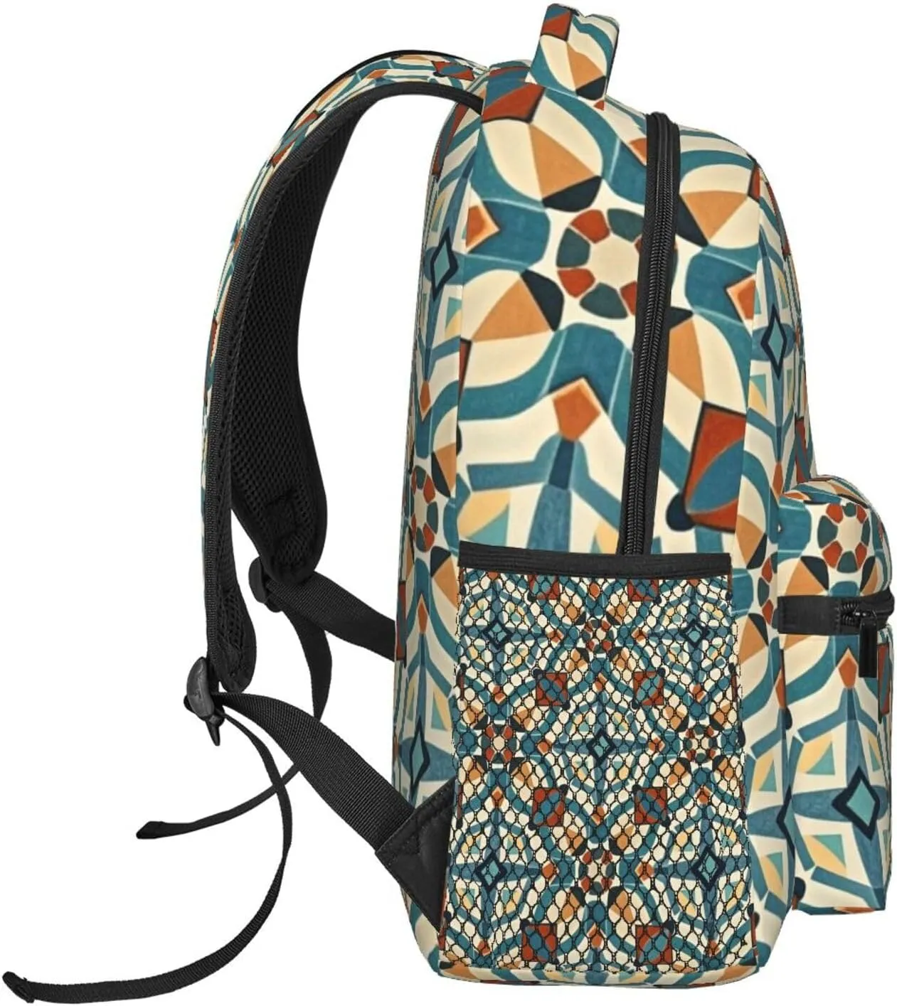 Lightweight Daypack Bookbag for Trekking Business Walking Cycling - Big Capacity Anti-Theft Multipurpose Carry On Bag, Colorful Black Geometric Stripes 80S 90S Style Art Business Computer Bag