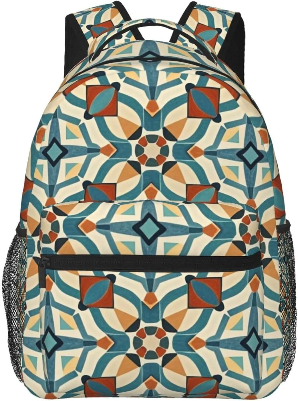 Lightweight Daypack Bookbag for Trekking Business Walking Cycling - Big Capacity Anti-Theft Multipurpose Carry On Bag, Colorful Black Geometric Stripes 80S 90S Style Art Business Computer Bag