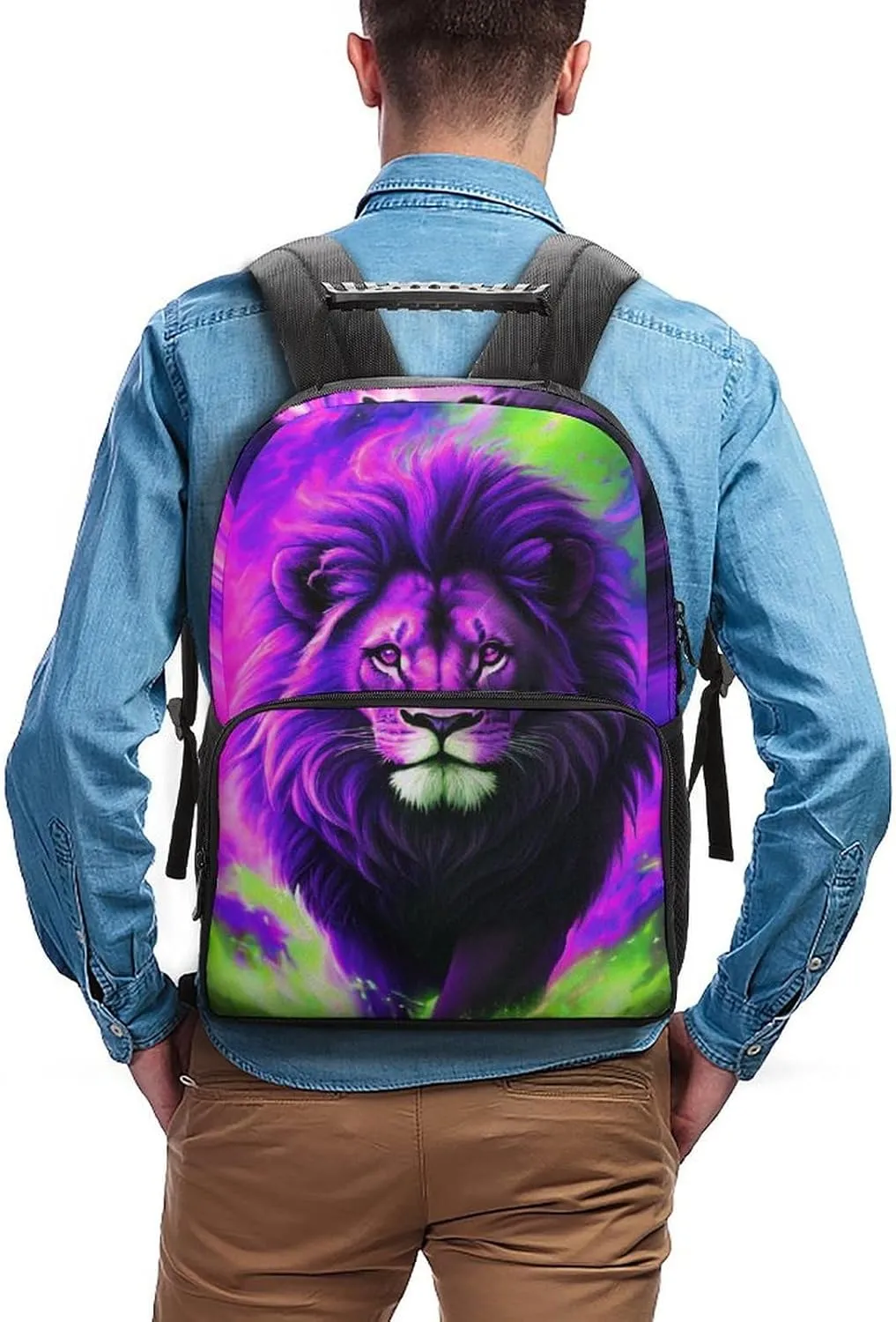Lightweight Daypack Bookbag for Trekking Business Walking Cycling - Big Capacity Anti-Theft Multipurpose Carry On Bag, Cool Lion In The Universe Surreal Style Art Business Computer Bag