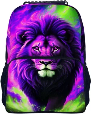 Lightweight Daypack Bookbag for Trekking Business Walking Cycling - Big Capacity Anti-Theft Multipurpose Carry On Bag, Cool Lion In The Universe Surreal Style Art Business Computer Bag