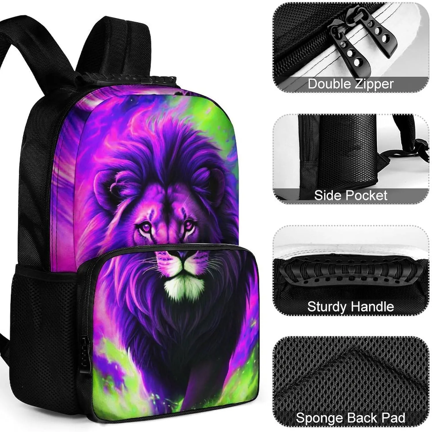 Lightweight Daypack Bookbag for Trekking Business Walking Cycling - Big Capacity Anti-Theft Multipurpose Carry On Bag, Cool Lion In The Universe Surreal Style Art Business Computer Bag