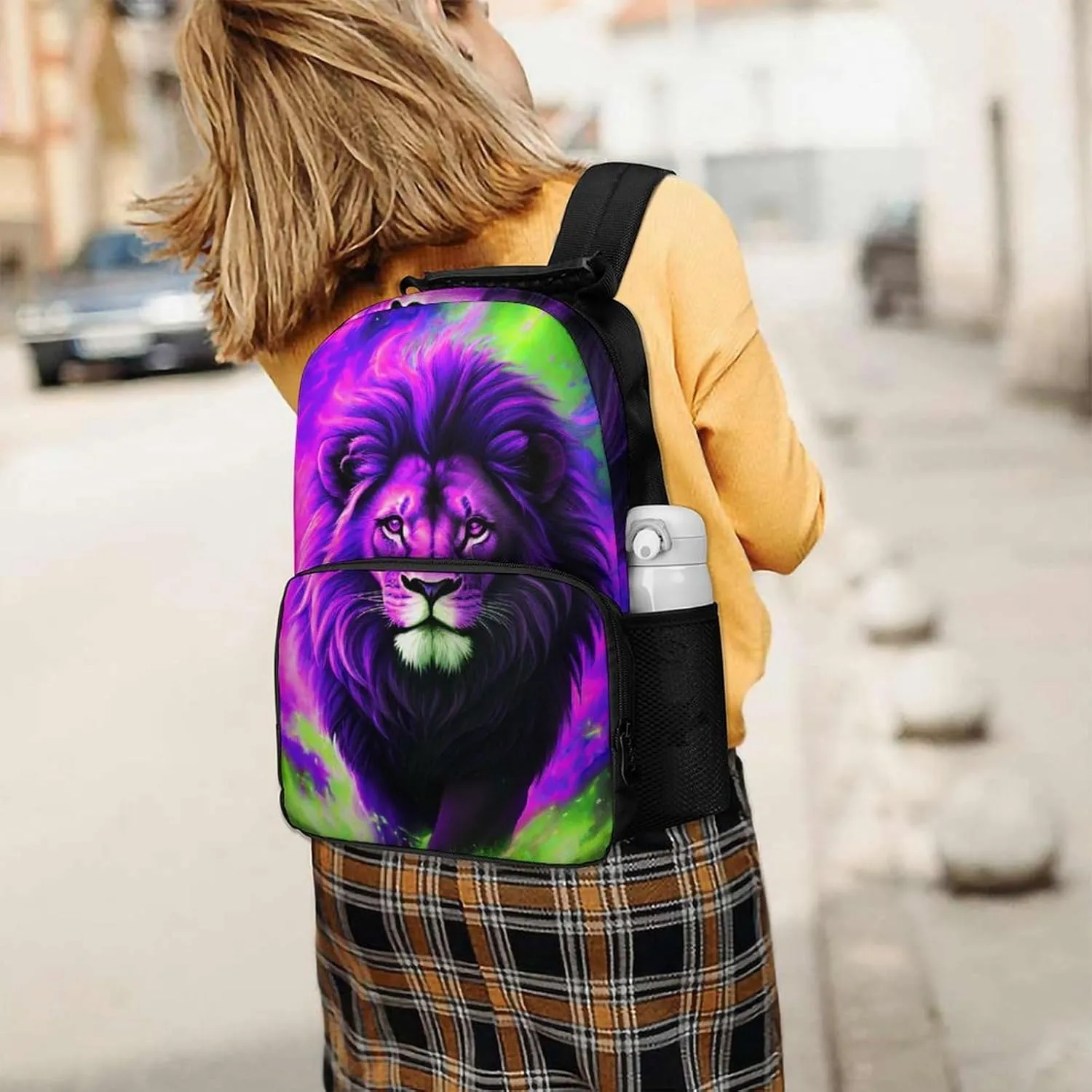 Lightweight Daypack Bookbag for Trekking Business Walking Cycling - Big Capacity Anti-Theft Multipurpose Carry On Bag, Cool Lion In The Universe Surreal Style Art Business Computer Bag