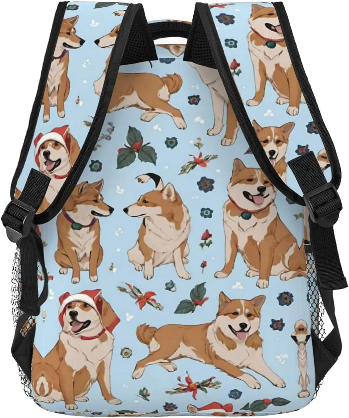 Lightweight Daypack Bookbag for Trekking Business Walking Cycling - Big Capacity Anti-Theft Multipurpose Carry On Bag, Shiba Inu Christmas Dogs Blue Art Business Computer Bag