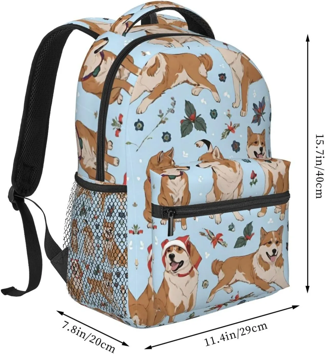 Lightweight Daypack Bookbag for Trekking Business Walking Cycling - Big Capacity Anti-Theft Multipurpose Carry On Bag, Shiba Inu Christmas Dogs Blue Art Business Computer Bag