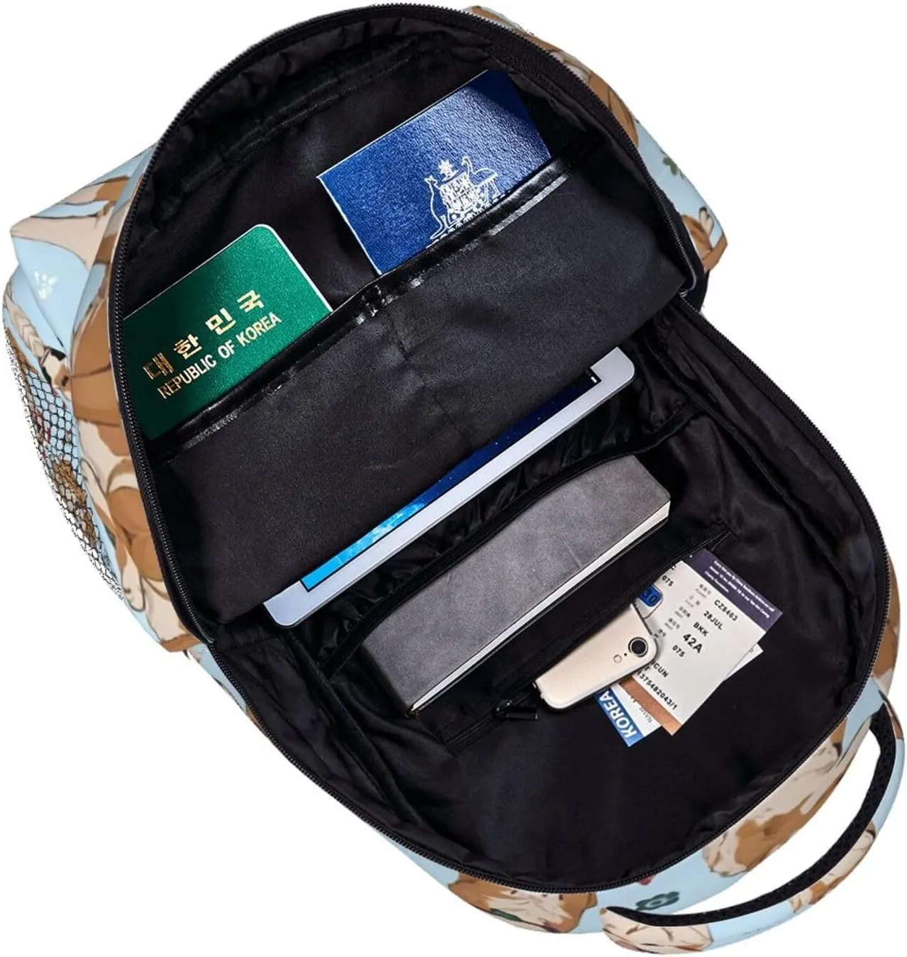 Lightweight Daypack Bookbag for Trekking Business Walking Cycling - Big Capacity Anti-Theft Multipurpose Carry On Bag, Shiba Inu Christmas Dogs Blue Art Business Computer Bag