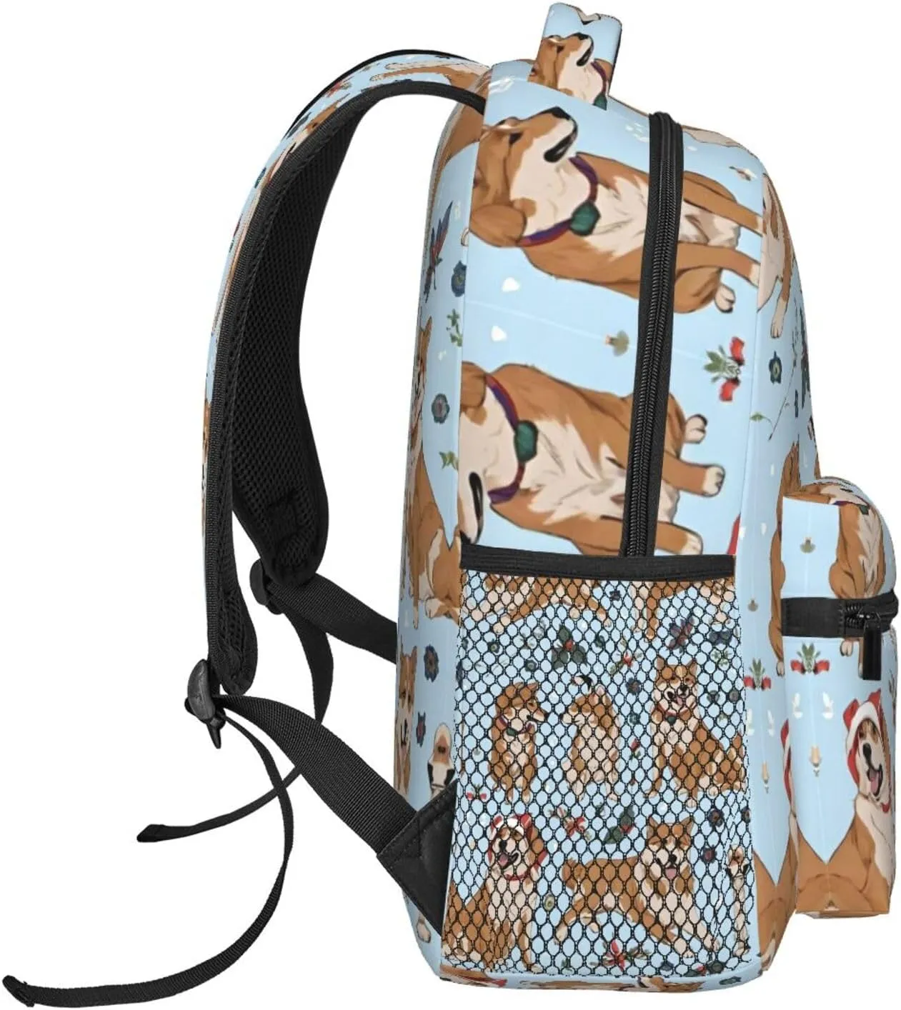 Lightweight Daypack Bookbag for Trekking Business Walking Cycling - Big Capacity Anti-Theft Multipurpose Carry On Bag, Shiba Inu Christmas Dogs Blue Art Business Computer Bag