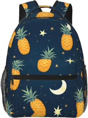 Lightweight Daypack Bookbag for Trekking Business Walking Cycling - Big Capacity Anti-Theft Multipurpose Carry On Bag, Starry Star Pineapple Moon Sky Blue Art Business Computer Bag