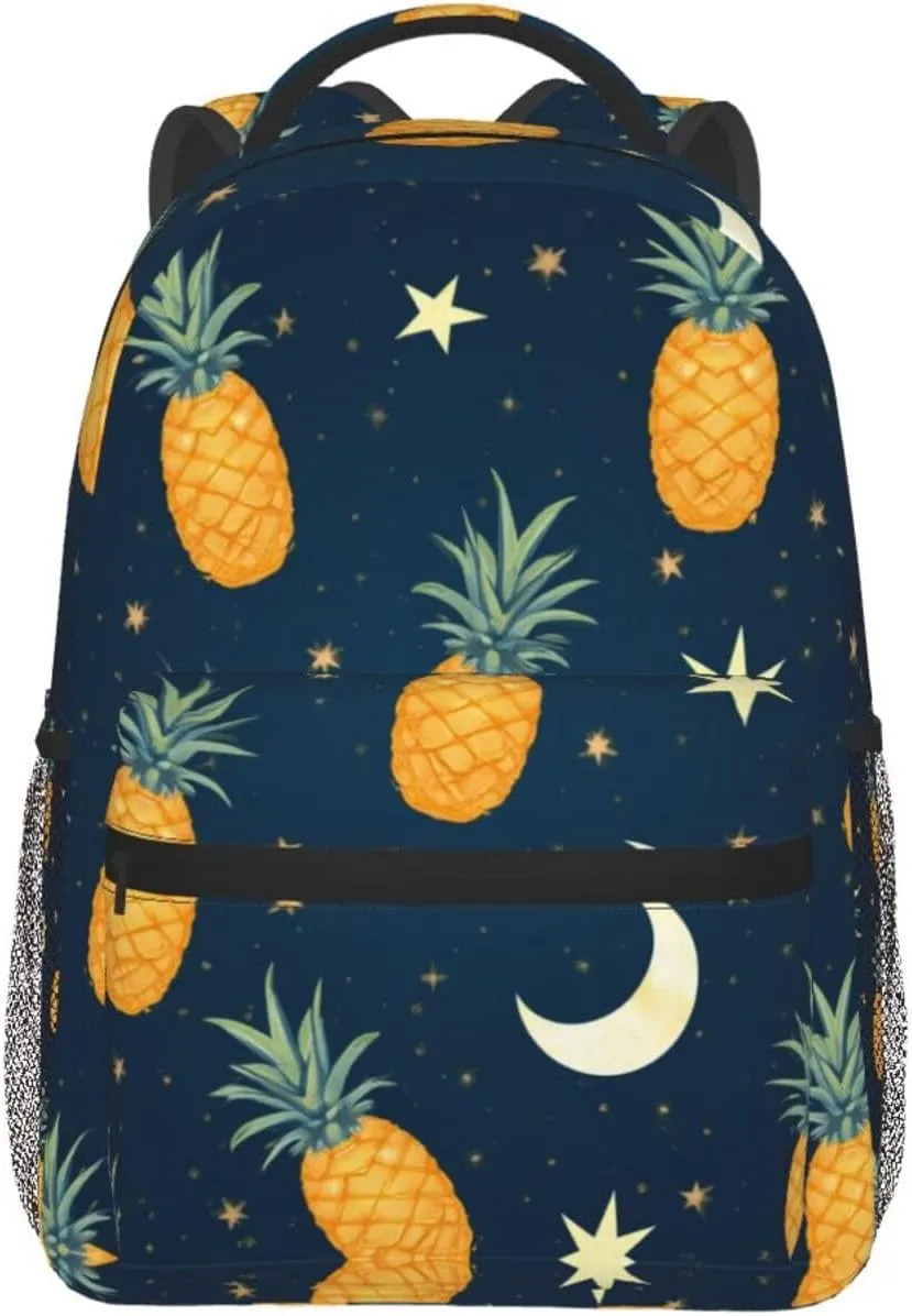 Lightweight Daypack Bookbag for Trekking Business Walking Cycling - Big Capacity Anti-Theft Multipurpose Carry On Bag, Starry Star Pineapple Moon Sky Blue Art Business Computer Bag