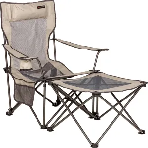 Lippert Sun Soaker Two-Position Vented Reclining Camping Chair with Footrest, 600D Polyester Fabric, Mesh Back/Seat, Padded Headrest, Cupholder, 250-lb. Weight Capacity, Sand Color - 2022114829