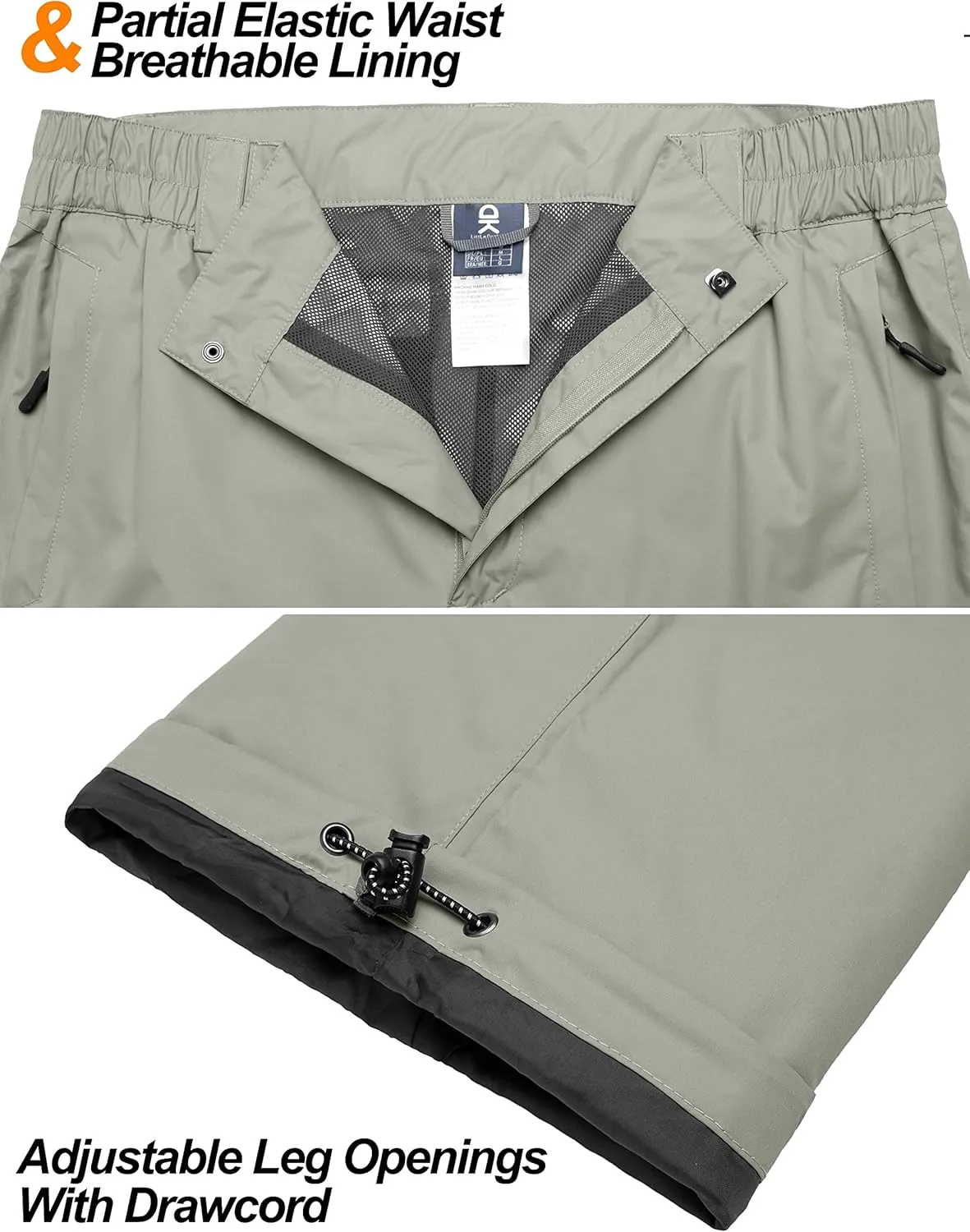 Little Donkey Andy Men's Lightweight Waterproof Rain Pants Breathable Hiking Pant for Outdoor Fishing
