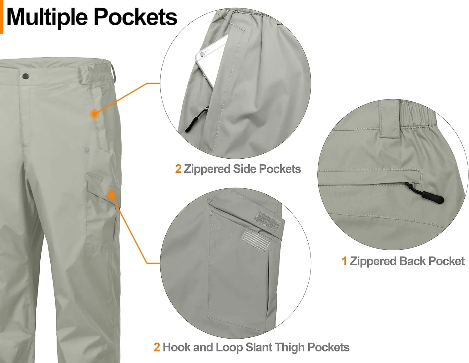 Little Donkey Andy Men's Lightweight Waterproof Rain Pants Breathable Hiking Pant for Outdoor Fishing
