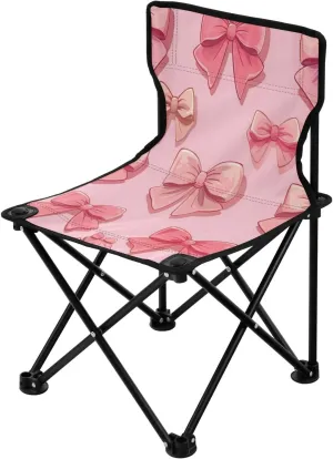 Little Girl Bow Tie Portable Outdoor Folding Chair Anti-Slip Padded Oxford Cloth Stool Camping Chair Small for Beach Hiking Fishing Gardening Quad Camp Chair