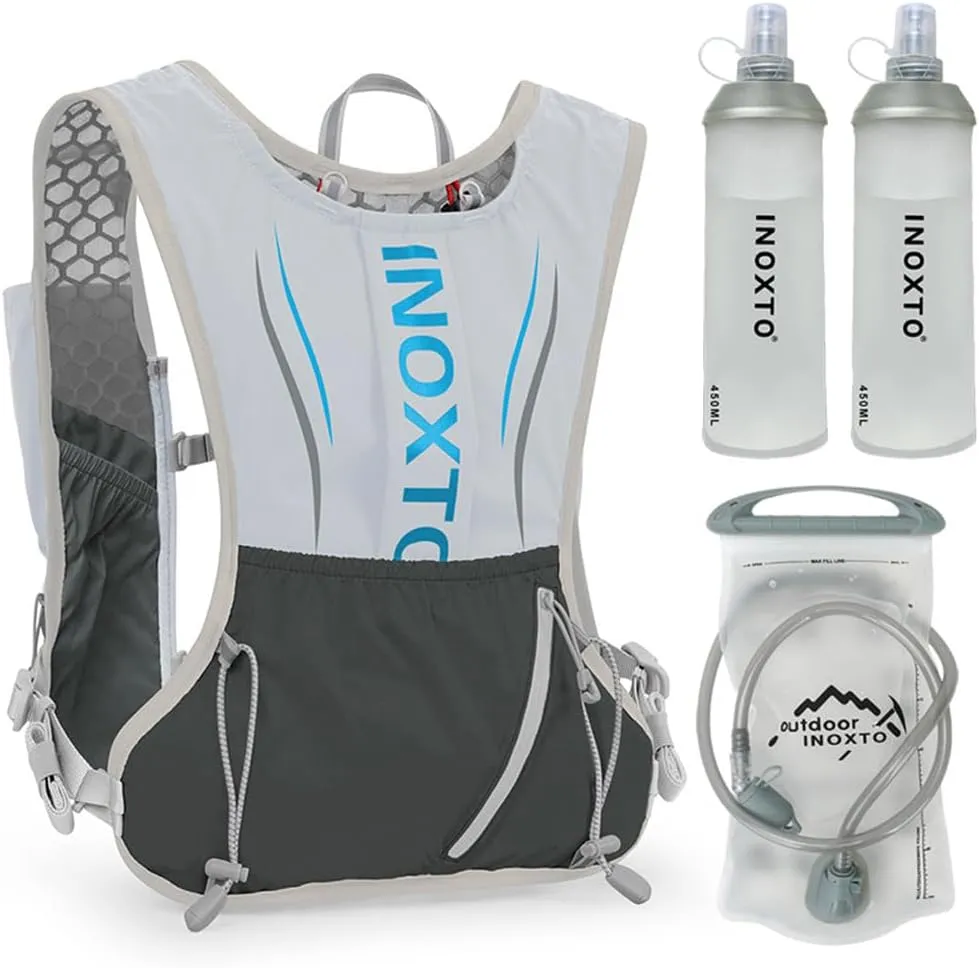 Lixada Hydration Backpack Running Vest, 5L Hydration Pack Lightweight Reflective Water Backpack with 1.5L Water Bladder & 2pcs 450ml Water Bottles for Women & Men Trail Running Marathon Race Hiking