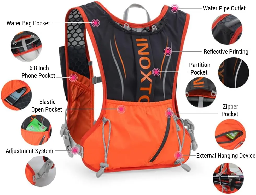 Lixada Hydration Backpack Running Vest, 5L Hydration Pack Lightweight Reflective Water Backpack with 1.5L Water Bladder & 2pcs 450ml Water Bottles for Women & Men Trail Running Marathon Race Hiking