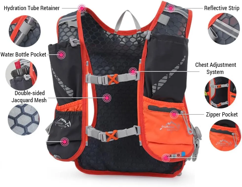 Lixada Hydration Backpack Running Vest, 5L Hydration Pack Lightweight Reflective Water Backpack with 1.5L Water Bladder & 2pcs 450ml Water Bottles for Women & Men Trail Running Marathon Race Hiking