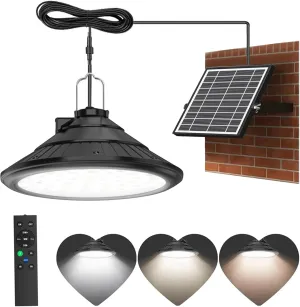 Lixada Solar Powered Pendant Lamp Outdoor IP66 Waterproof Hanging Lights with Remote Controller Garage Light 3 Color Temperatures Dimmable Courtyard Lamp for Barn Farm Garden Yard Patio