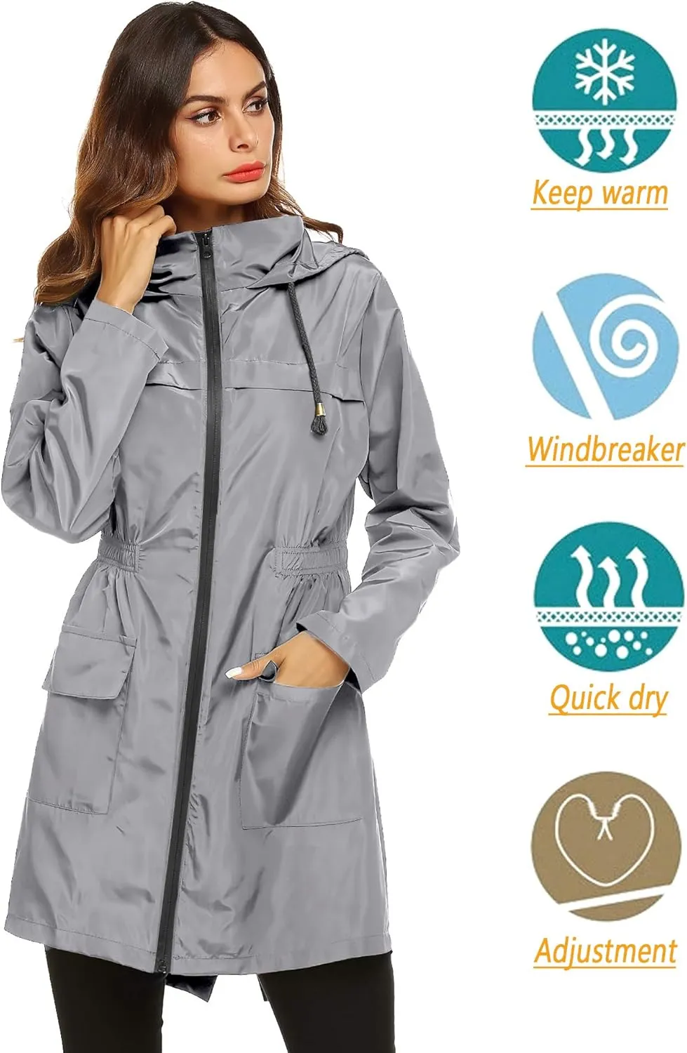 Lomon Women Waterproof Lightweight Rain Jacket Active Outdoor Hooded Raincoat