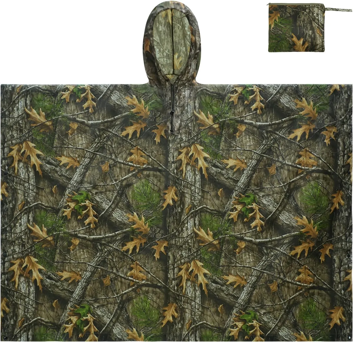 LOOGU Camo Rain Poncho with Hood Waterproof Lightweight Raincoat Rain Gear Men Women Outdoor Camping Hunting Hiking Fishing