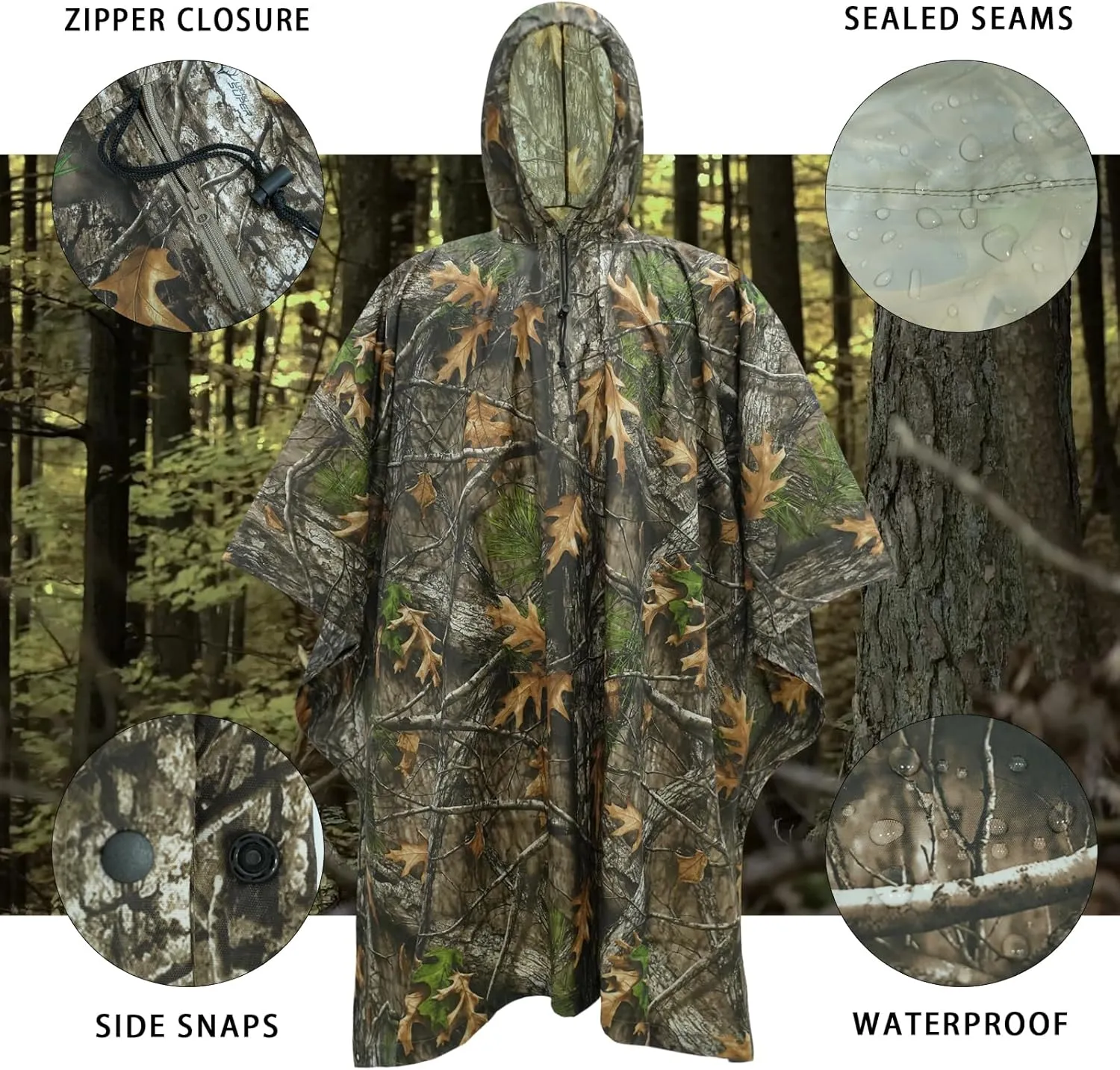 LOOGU Camo Rain Poncho with Hood Waterproof Lightweight Raincoat Rain Gear Men Women Outdoor Camping Hunting Hiking Fishing