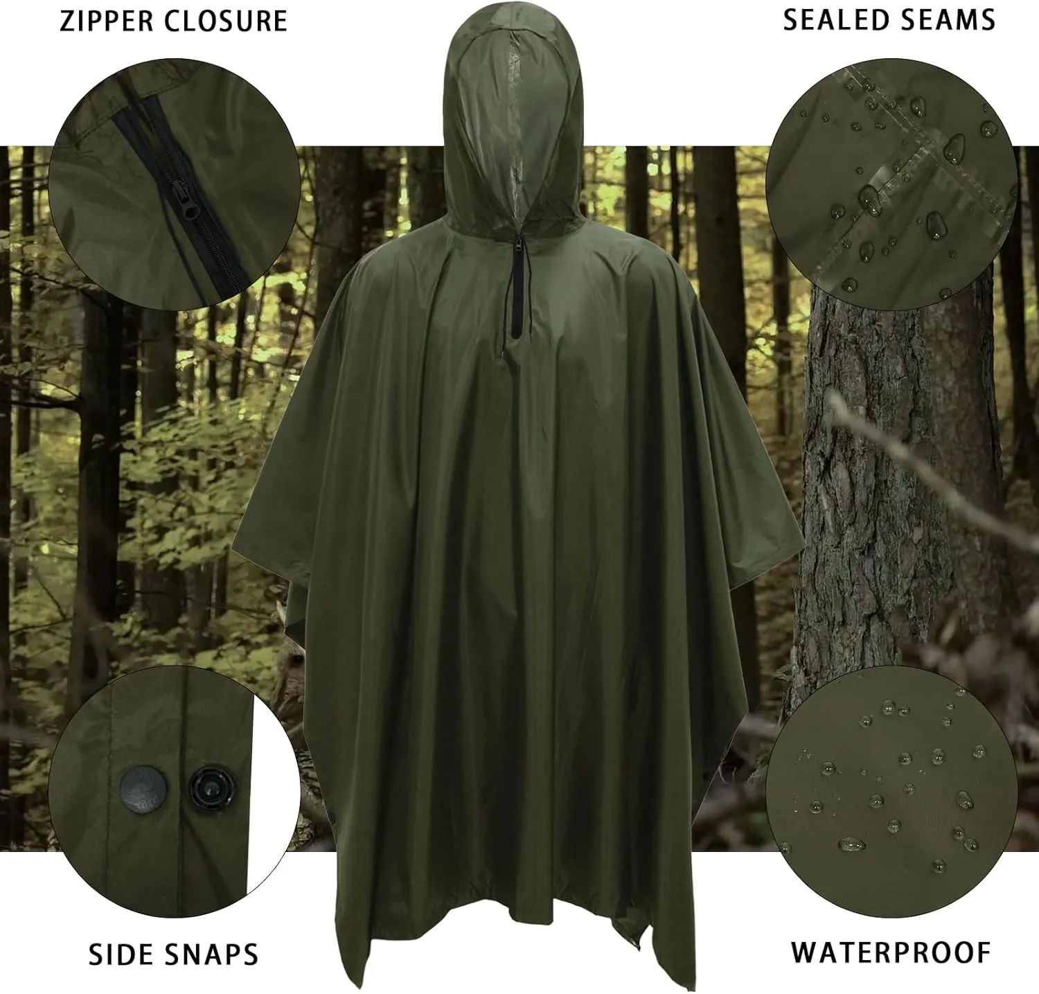LOOGU Camo Rain Poncho with Hood Waterproof Lightweight Raincoat Rain Gear Men Women Outdoor Camping Hunting Hiking Fishing