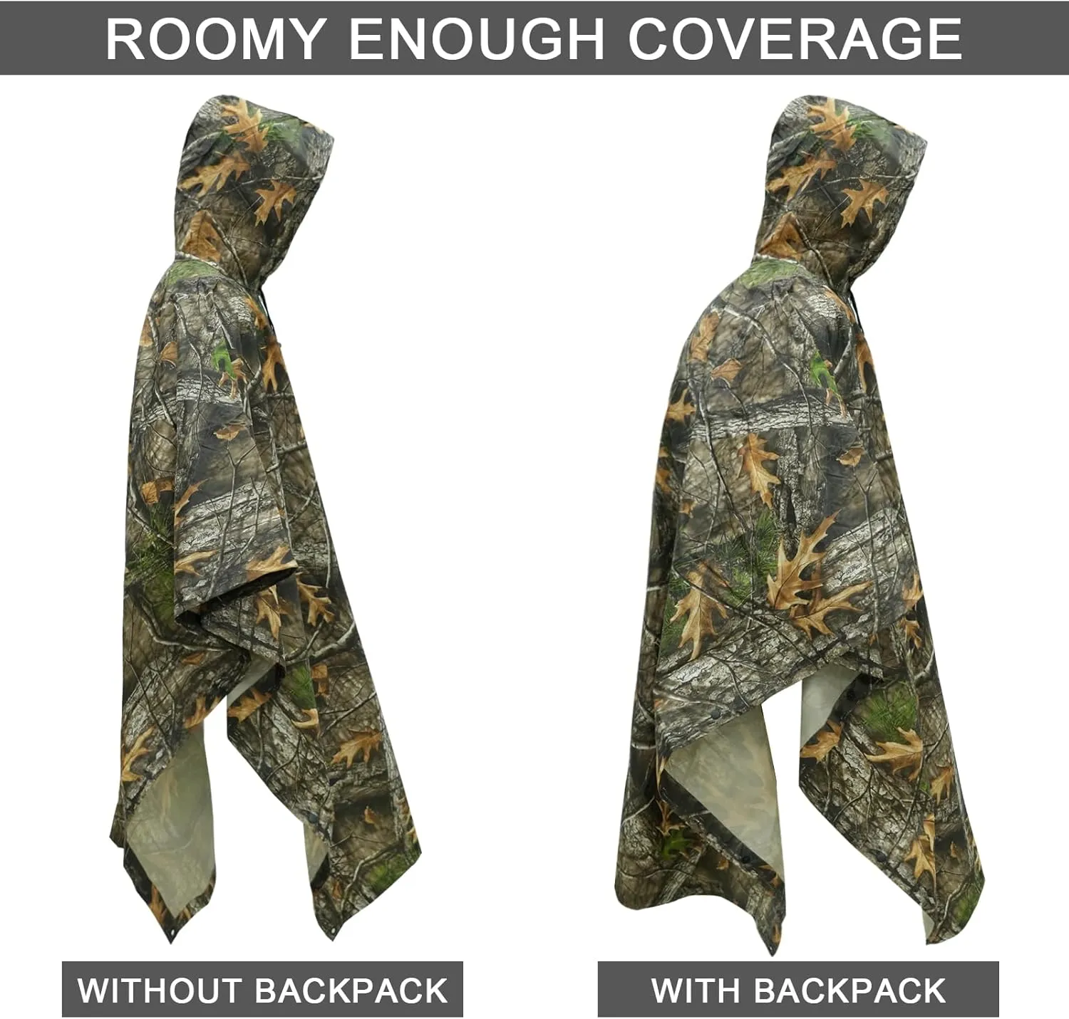 LOOGU Camo Rain Poncho with Hood Waterproof Lightweight Raincoat Rain Gear Men Women Outdoor Camping Hunting Hiking Fishing