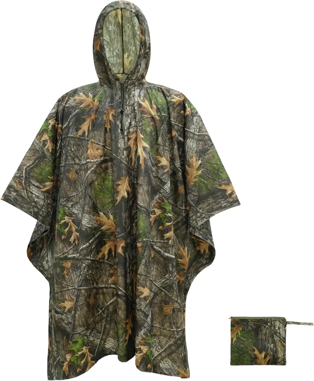 LOOGU Camo Rain Poncho with Hood Waterproof Lightweight Raincoat Rain Gear Men Women Outdoor Camping Hunting Hiking Fishing