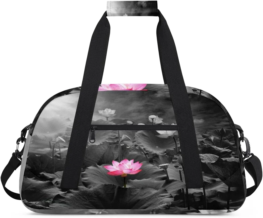 Lotus Flower Gym Duffel Bag for Men Women Retro Pattern Sports Tote Bag with Adjustable Shoulder Strap for Dance Gymnastics Traveling Outdoor Camping Overnight Stay