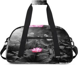 Lotus Flower Gym Duffel Bag for Men Women Retro Pattern Sports Tote Bag with Adjustable Shoulder Strap for Dance Gymnastics Traveling Outdoor Camping Overnight Stay