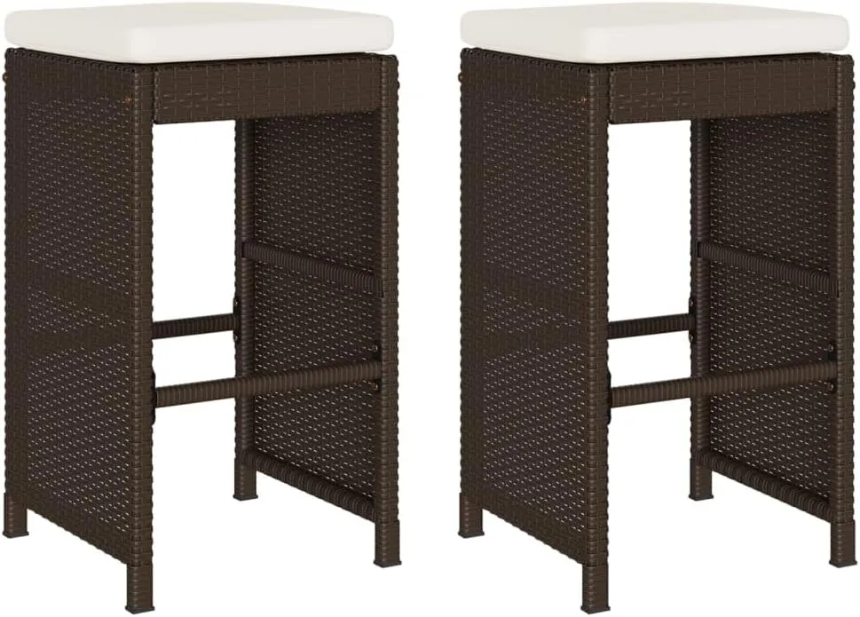 Lounging Chair Camping Chair Beach Chair Lounge Chair - Patio Bar Stools with Cushions 2 pcs Brown Poly Rattan for Terrace Park Outside Garden