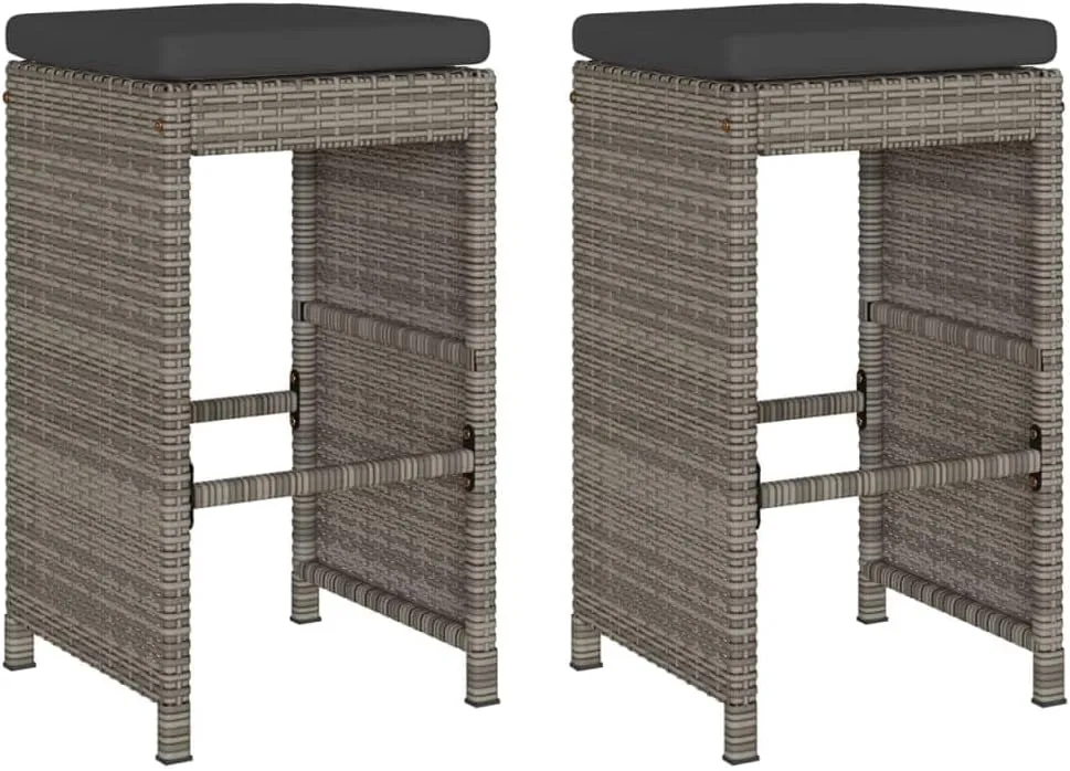 Lounging Chair Camping Chair Beach Chair Lounge Chair - Patio Bar Stools with Cushions 2 pcs Gray Poly Rattan for Terrace Park Outside Garden