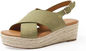 ls For Women Cross Strap Fish Mouth Wedge Heel Hemp Rope Thick Bottom Comfortable Platform ls For WomenGreen,5.5 UK