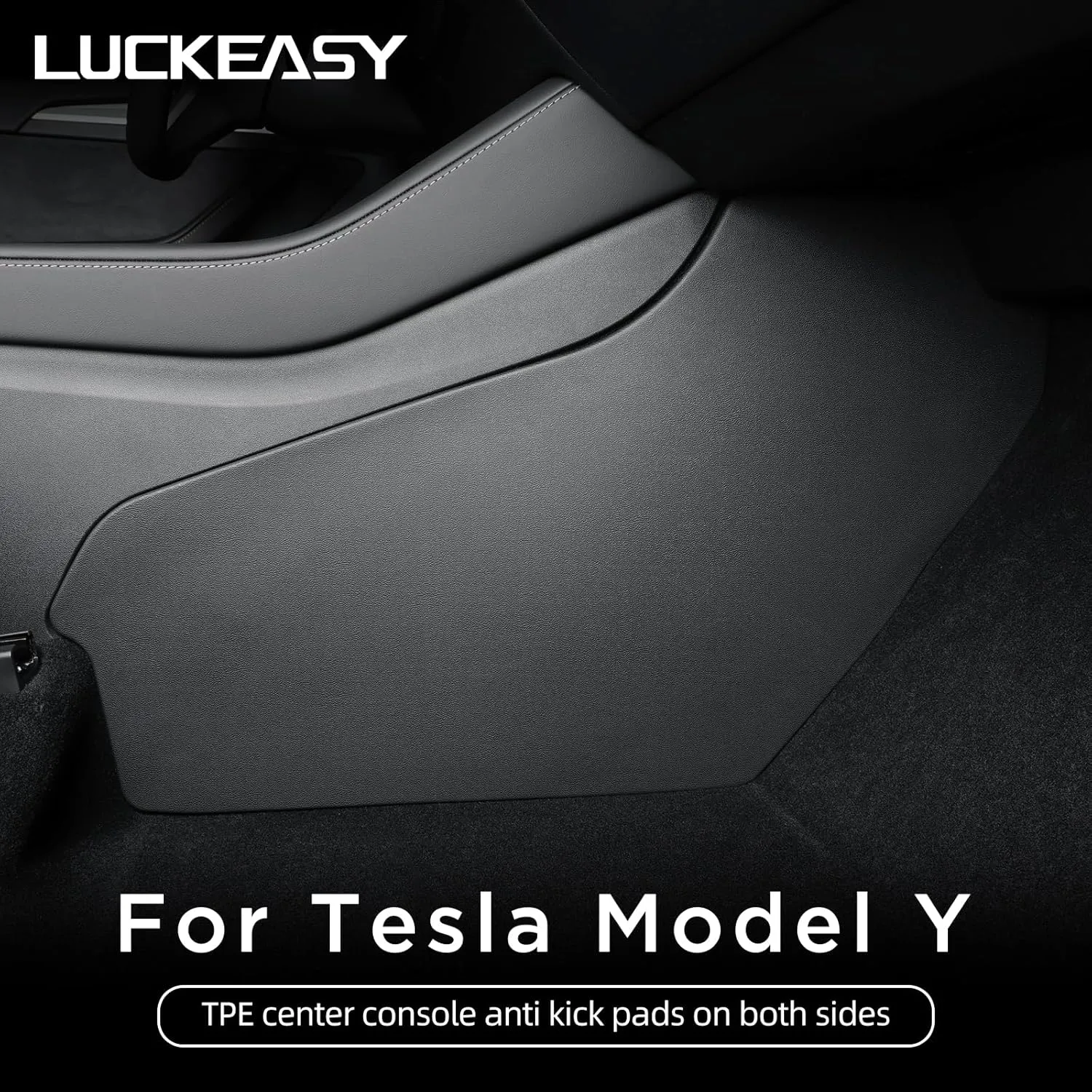 LUCKEASY 2PCS Center Console Side Anti-Kick Mats for Tesla Model Y 2021 2022 2023 2024 1st Row Seat Side Pads Waterproof Easy Install Easy Clean TPE Material Black