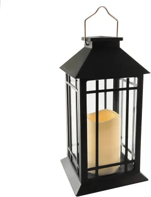 LumaBase Solar Powered Lantern with LED Candle - Black Window