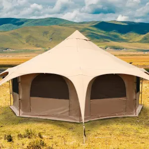 LVUYOYO Canvas Bell Tent, Glamping Yurt Waterproof Tent with Stove Jack and Storage Bag, Perfect for Family 4 Season Camping (16.4 * 9.18 FT)