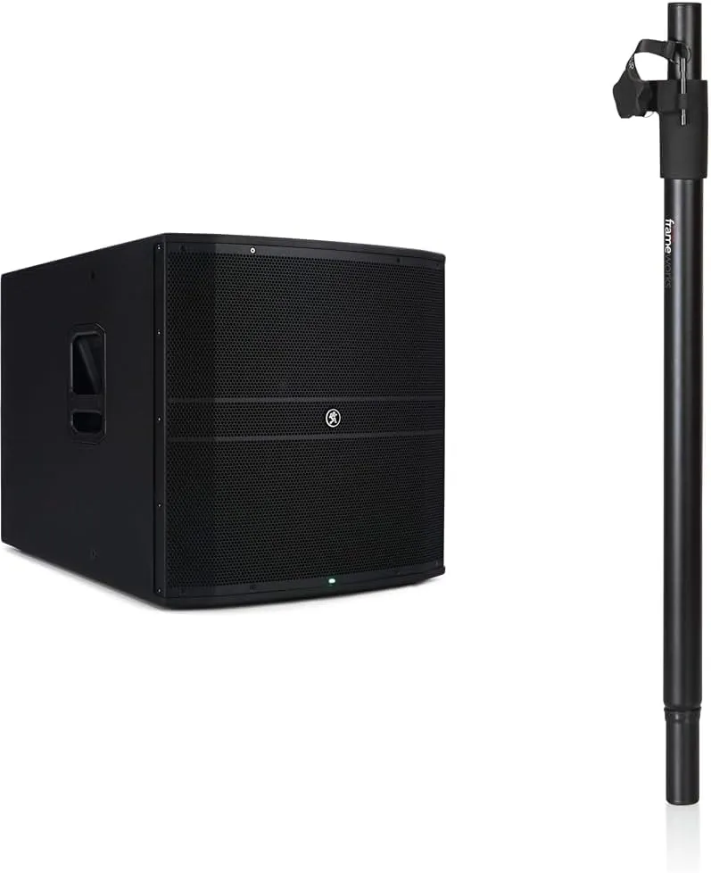 Mackie DRM18S 18-Inch 2000W Powered Subwoofer Bundle with Gator Frameworks Standard 35-54" Adjustable Subwoofer Speaker Pole Mount