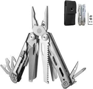 Maerd P6 Pocket Multitool with Premium Tungsten Replace Wire Cutters, 440A Stainless Steel Heavy Duty Multitools Saw Knife with Liner-Locking, Spring-Action Scissors Pliers, Multi tool with Belt Clip