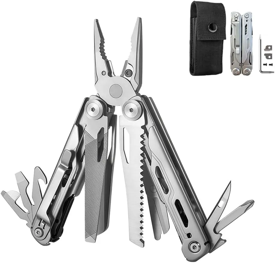 Maerd P6 Pocket Multitool with Premium Tungsten Replace Wire Cutters, 440A Stainless Steel Heavy Duty Multitools Saw Knife with Liner-Locking, Spring-Action Scissors Pliers, Multi tool with Belt Clip