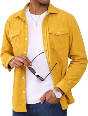 MAGCOMSEN Men's Corduroy Shirt Jacket Long Sleeve Lightweight Jacket Button-Up Casual Shacket with Flap Pockets