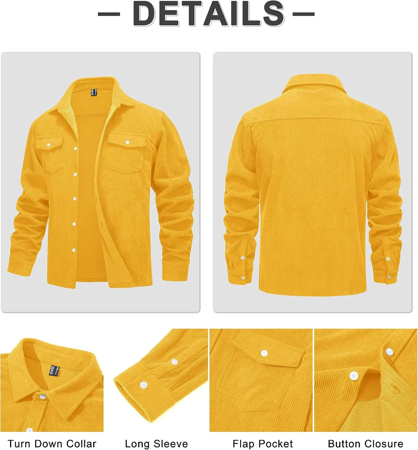 MAGCOMSEN Men's Corduroy Shirt Jacket Long Sleeve Lightweight Jacket Button-Up Casual Shacket with Flap Pockets