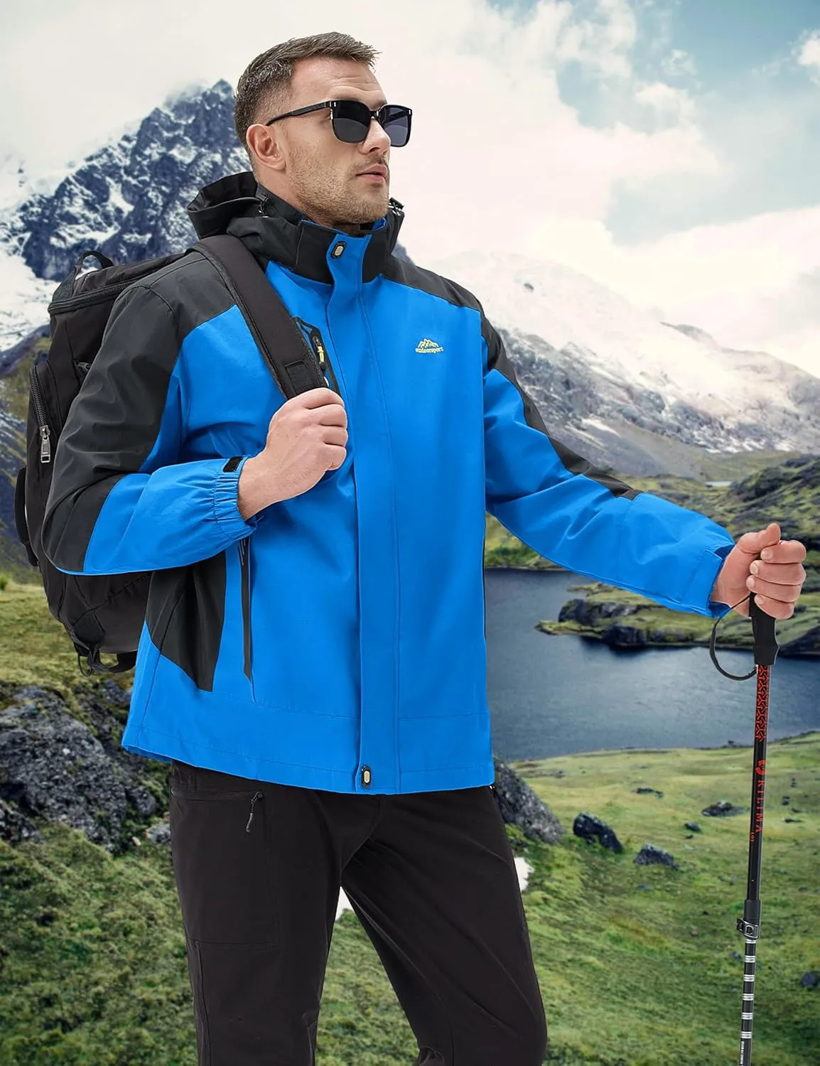 MAGCOMSEN Men's Waterproof Rain Jacket with Hood Windbreaker 4 Pockets Raincoat for Hiking Camping Fishing Travel