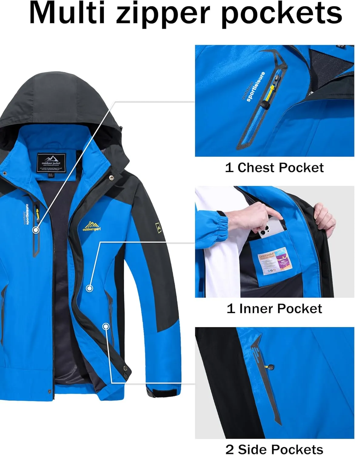 MAGCOMSEN Men's Waterproof Rain Jacket with Hood Windbreaker 4 Pockets Raincoat for Hiking Camping Fishing Travel