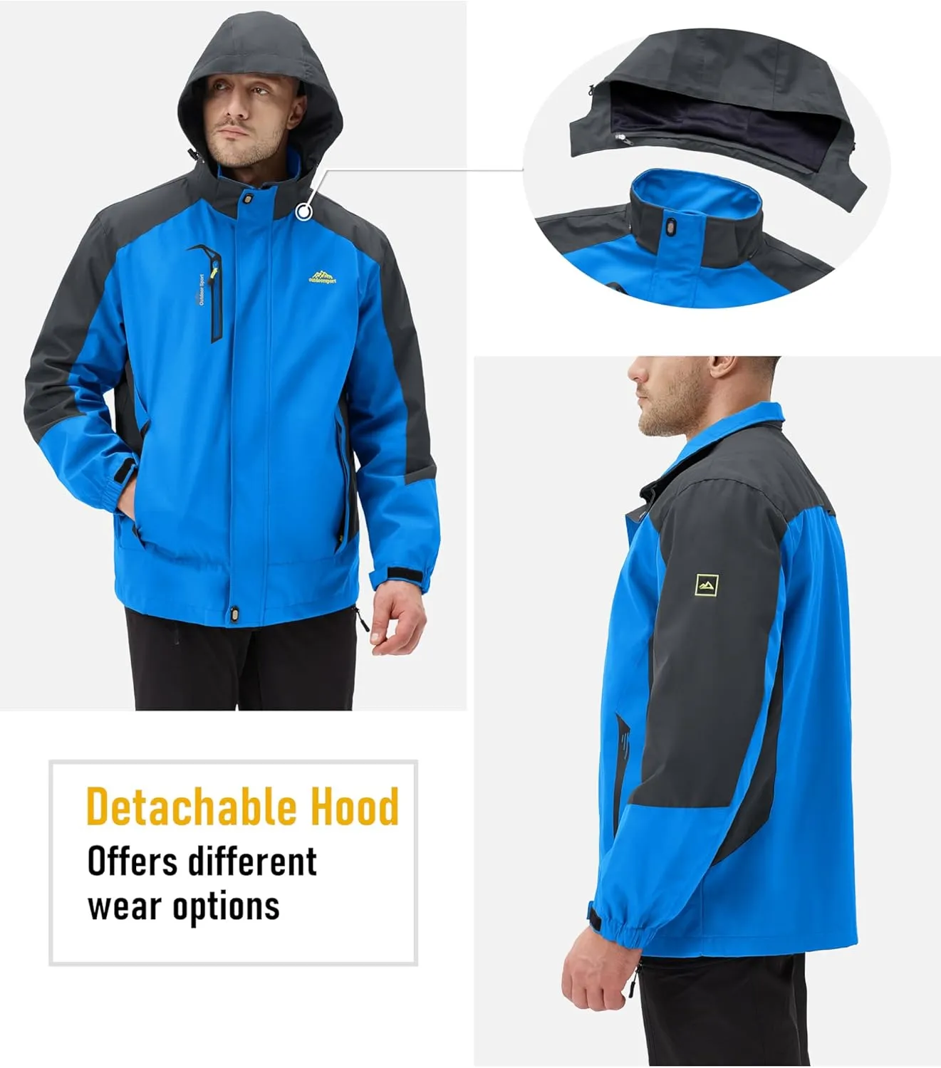 MAGCOMSEN Men's Waterproof Rain Jacket with Hood Windbreaker 4 Pockets Raincoat for Hiking Camping Fishing Travel